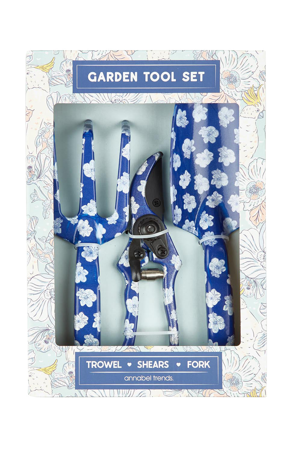 Product shot of the 3Piece Garden Tool Set in colour Hellococki (Blue), from the front