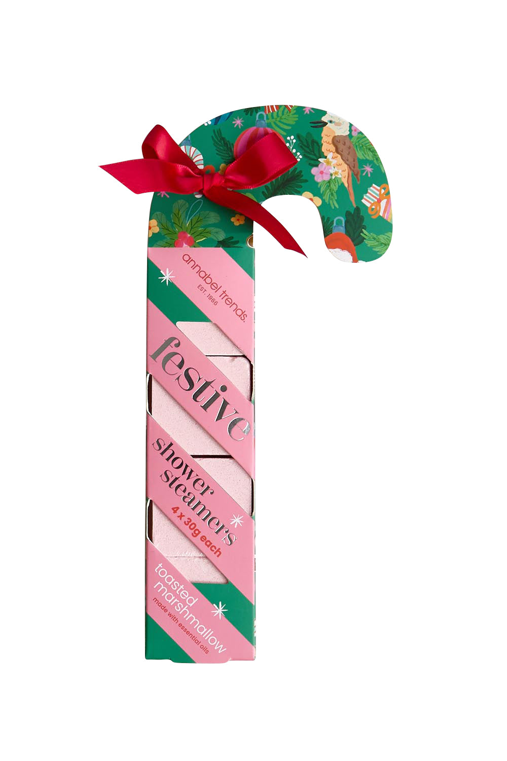 Product shot of the Festive Candy Cane Shower Steamers - Candycane in colour Candycane, from the front