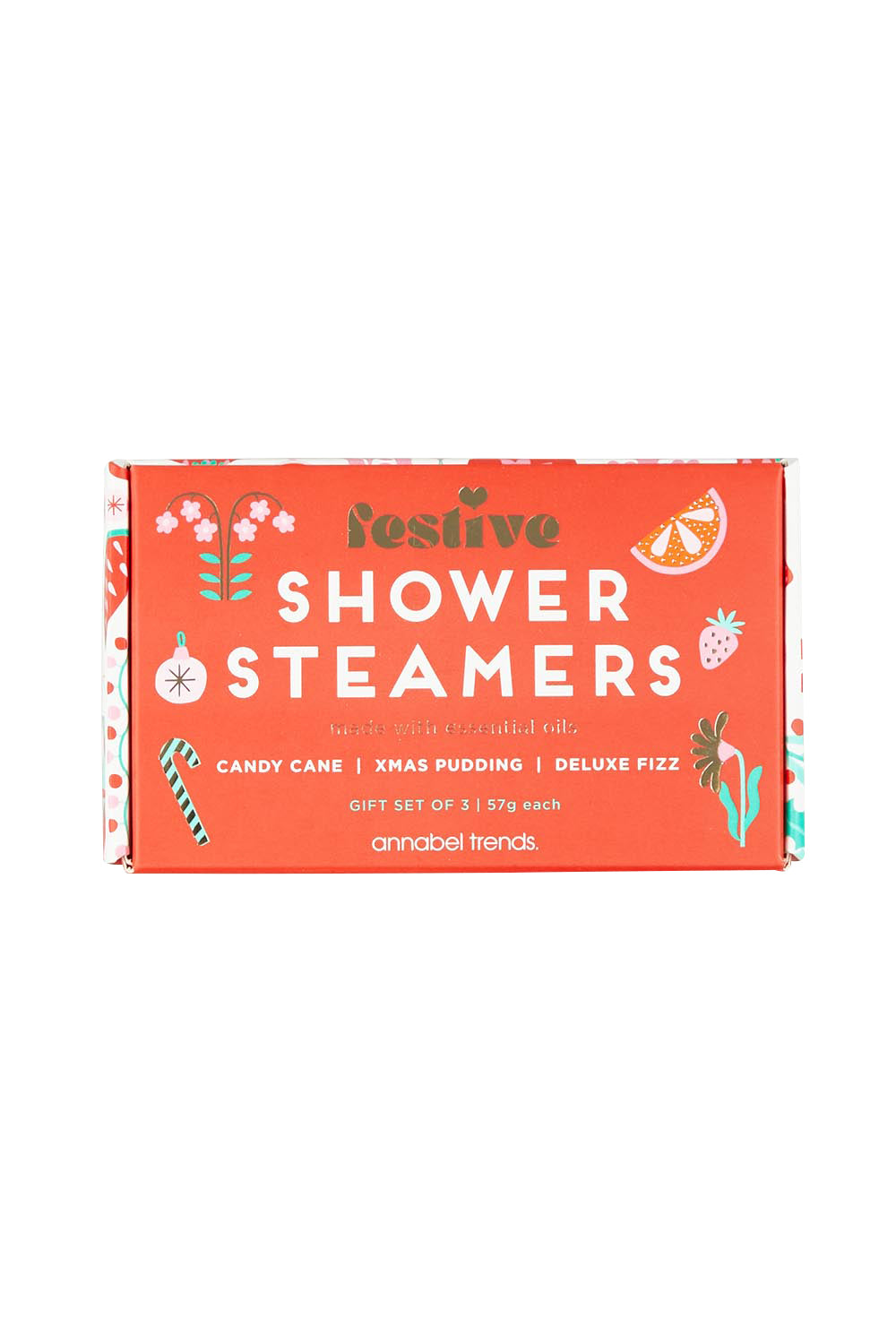 Product shot of the Christmas Shower Steamers in colour Christmas, from the front