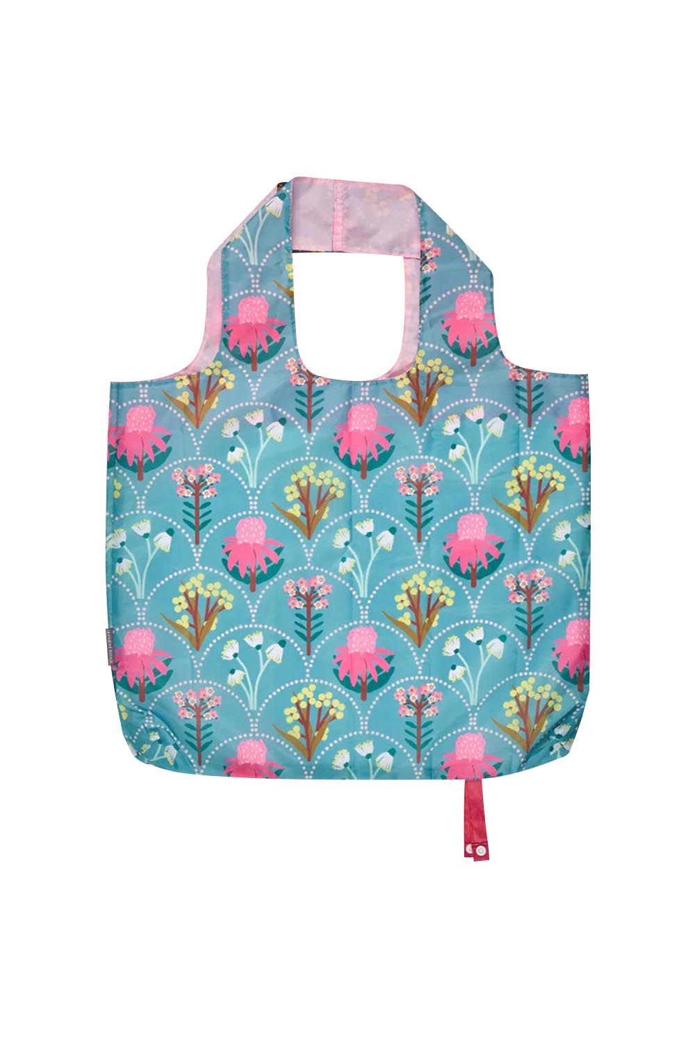 Product shot of the Eco Friendly Shopping Foldable Tote in colour Wildflower (Blue), from the front