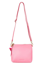 Product shot of the Alexis Leather Crossbody in colour Blossom (Pink), from the front