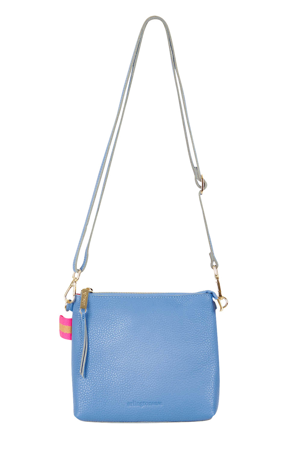 Product shot of the Alexis Leather Crossbody in colour Cornflower (Blue), from the front