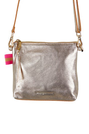 Product shot of the Alexis Leather Crossbody in colour Gold (Metallics), detail