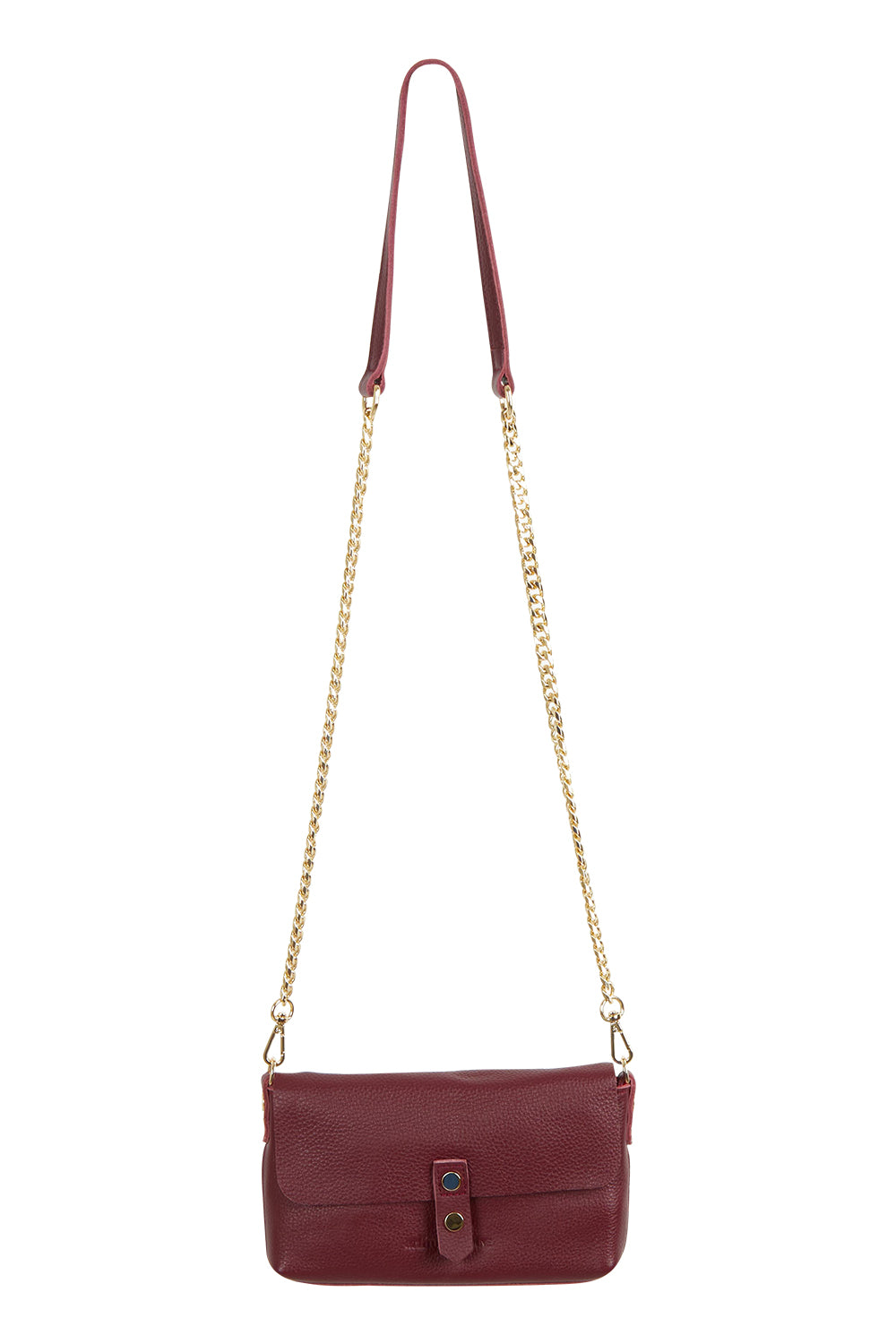 Product shot of the Paige Leather Wallet in colour Burgandy (Red), from the front