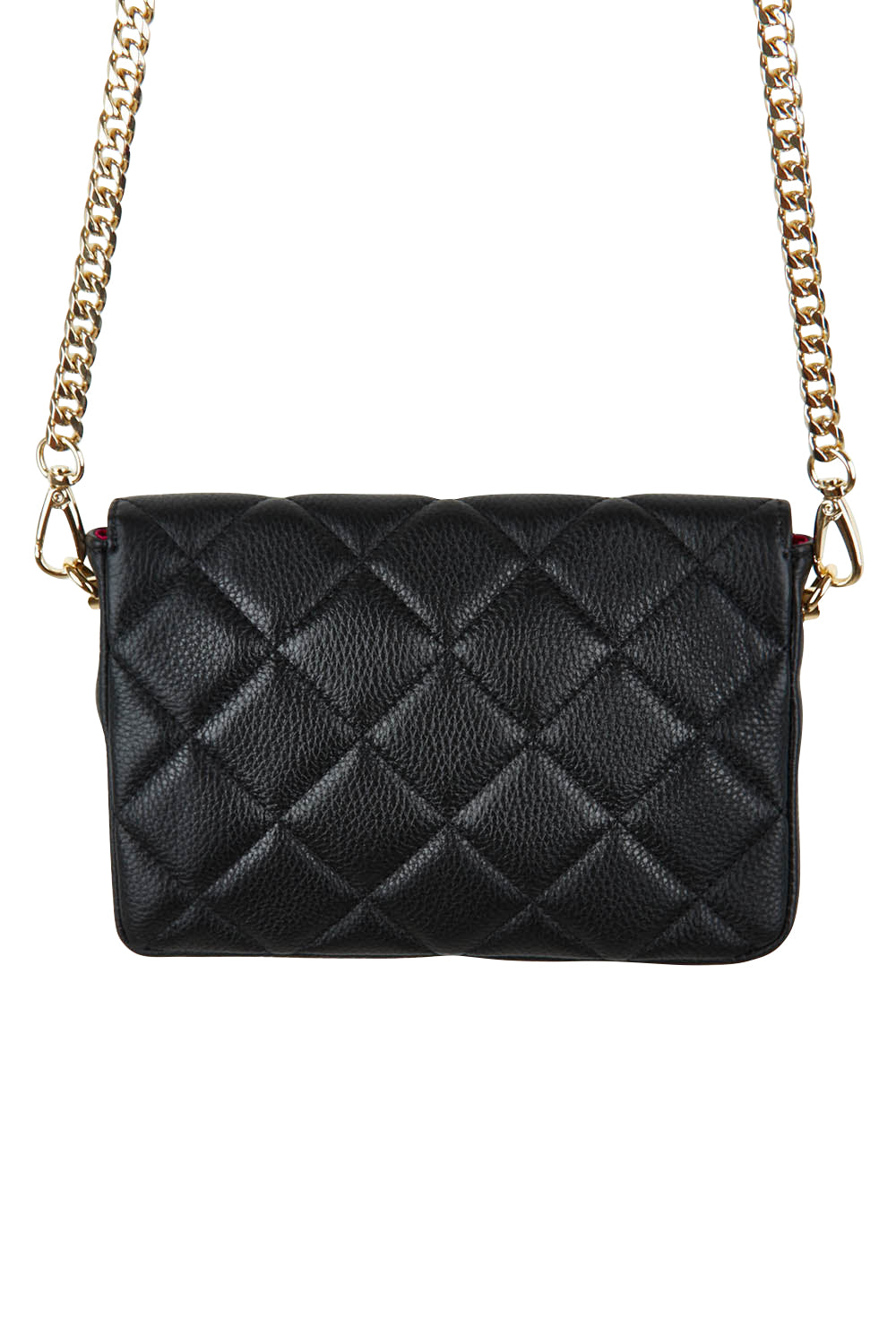 Product shot of the Sarah Leather Quilted Crossbody in colour Black (Black), from the back