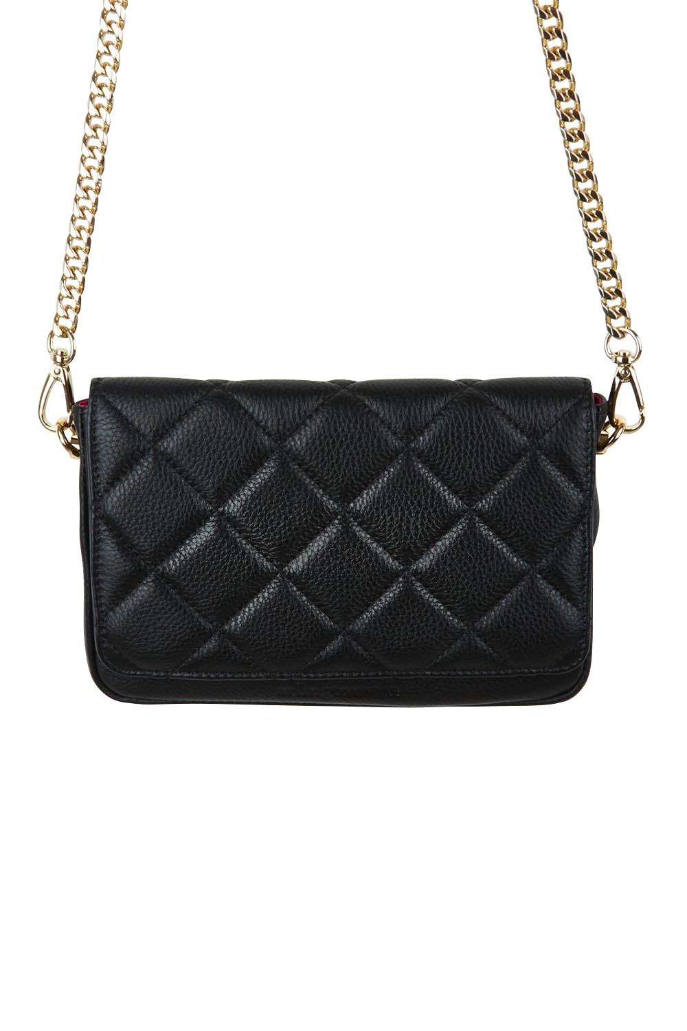 Product shot of the Sarah Leather Quilted Crossbody in colour Black (Black), detail