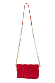Product shot of the Sarah Leather Quilted Crossbody in colour Redsuede (Red), detail