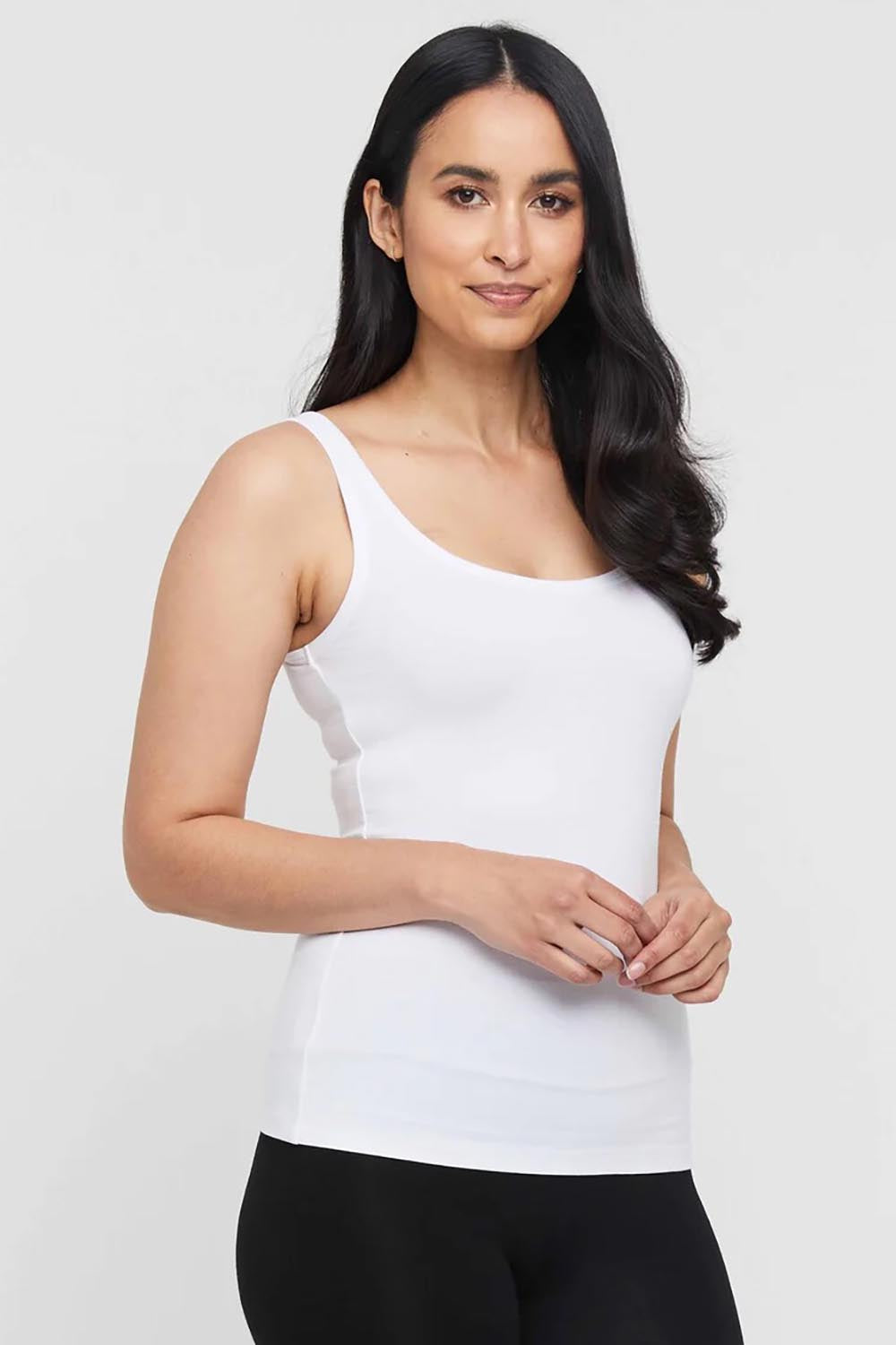 Bamboo Scoop Singlet - White