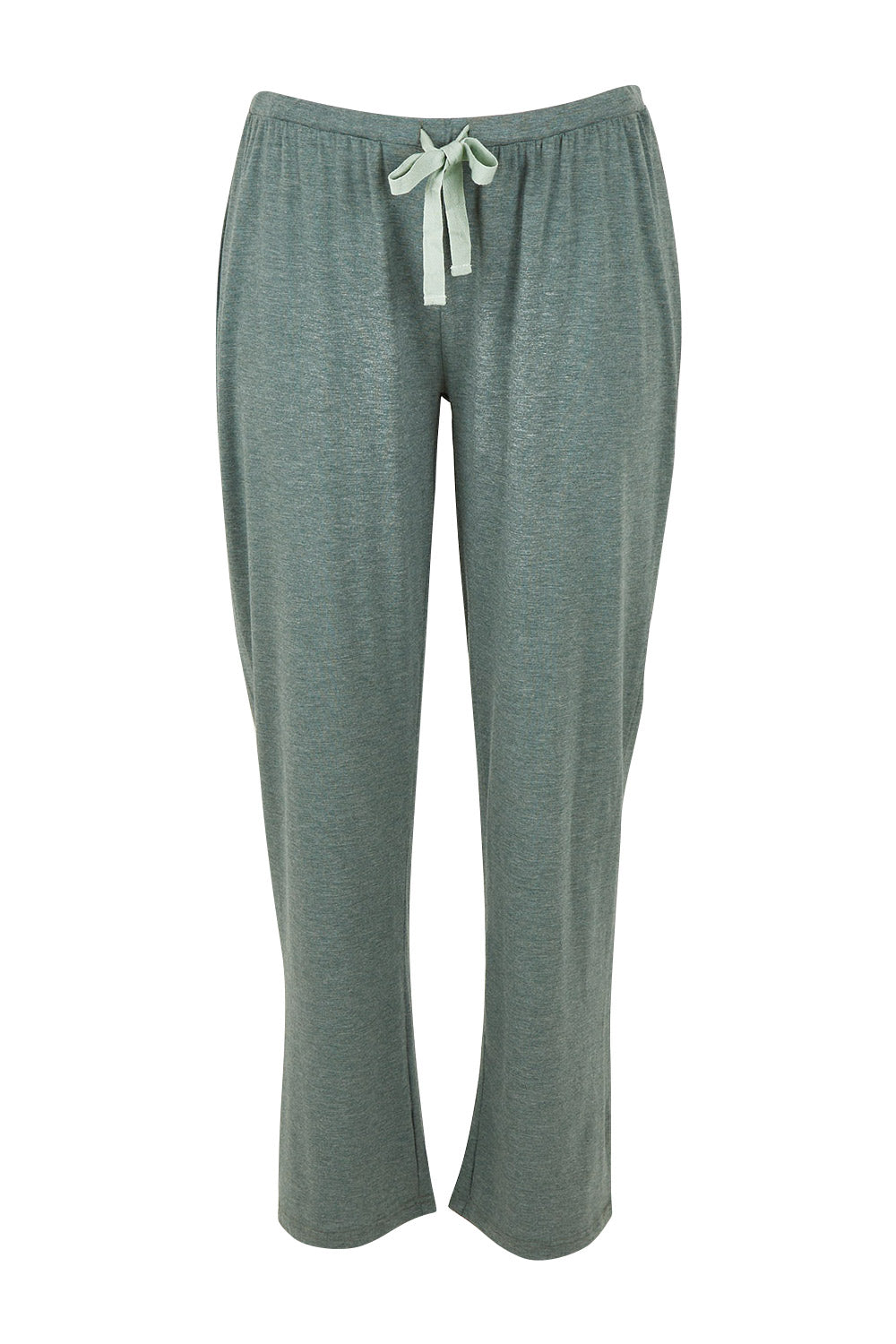 Product shot of the Relax PJ Long Bamboo Pants in colour Moss (Green), from the front