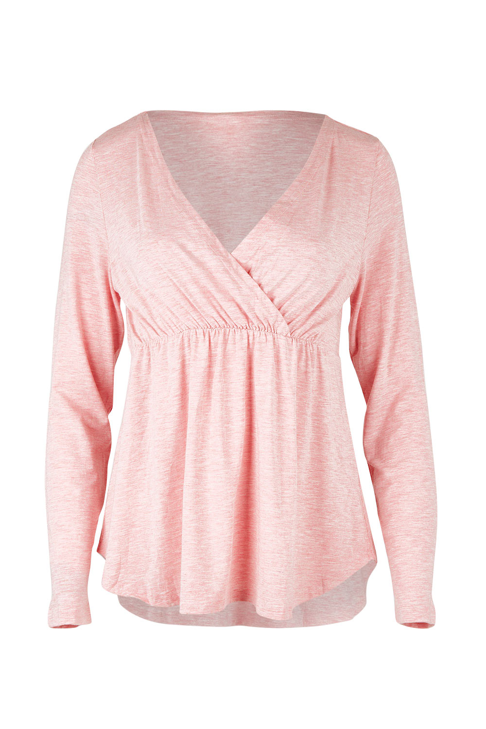 Product shot of the Long Sleeve Cross Front PJ Top in colour Rose (Pink), from the front