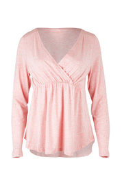 Product shot of the Long Sleeve Cross Front PJ Top in colour Rose (Pink), from the front