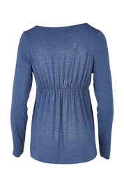 Product shot of the Long Sleeve Cross Front PJ Top in colour Twilight (Blue), from the back