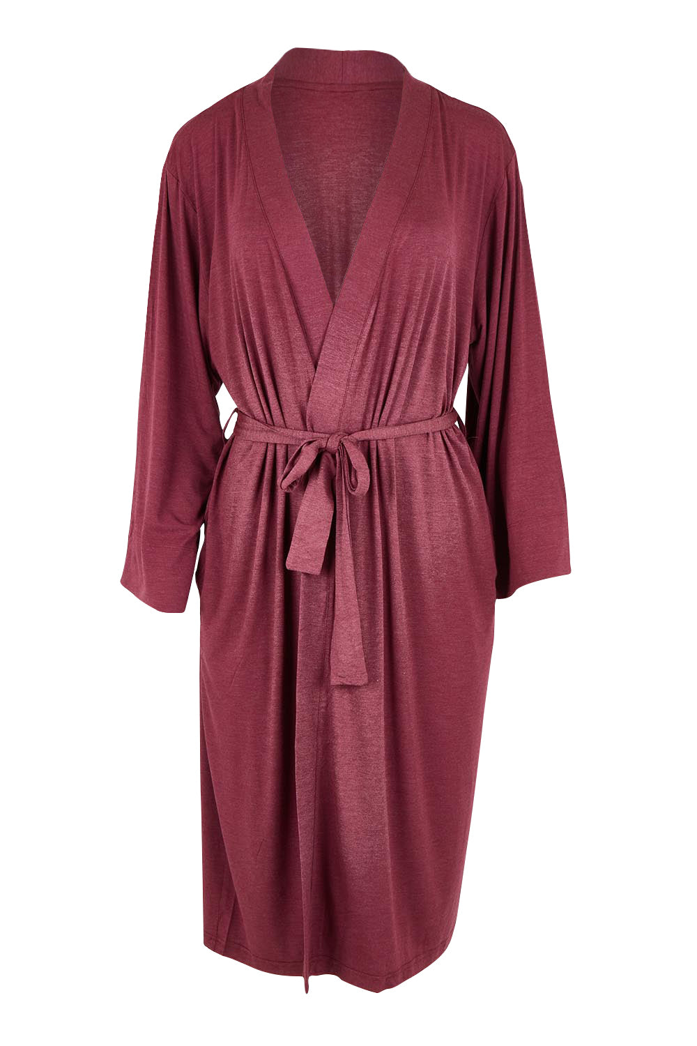Product shot of the Bamboo Robe in colour Burgundy (Red), from the front