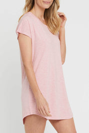 A model wearing the Bamboo Nightie in colour Rose (Pink), from the front, cropped image