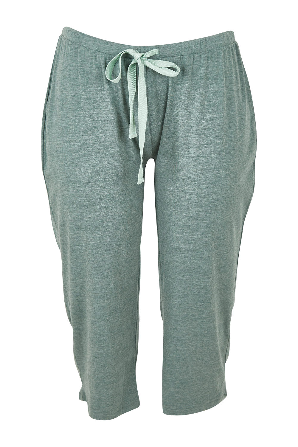 Product shot of the 3/4 Bamboo PJ Pant in colour Moss (Green), from the front