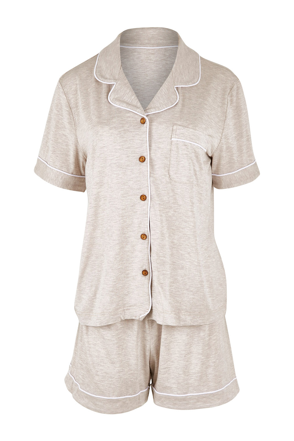 Product shot of the Bamboo PJ Set in colour Oatmeal, from the front