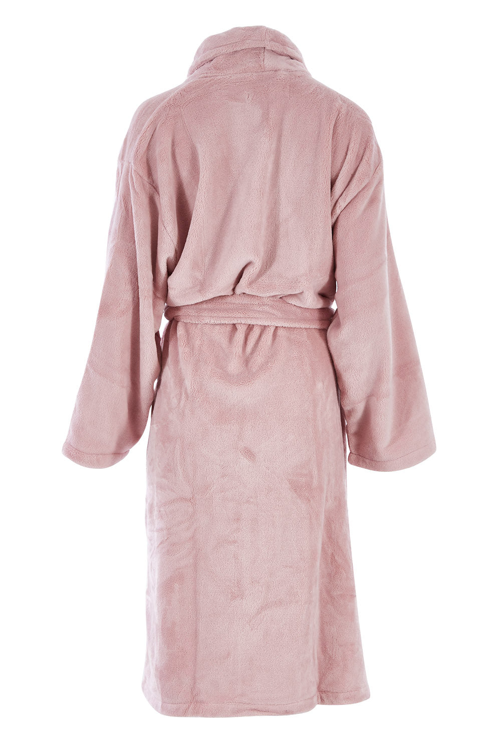 Product shot of the Microplush Bath Robe in colour Blush (Pink), from the back