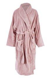 Product shot of the Microplush Bath Robe in colour Blush (Pink), from the front