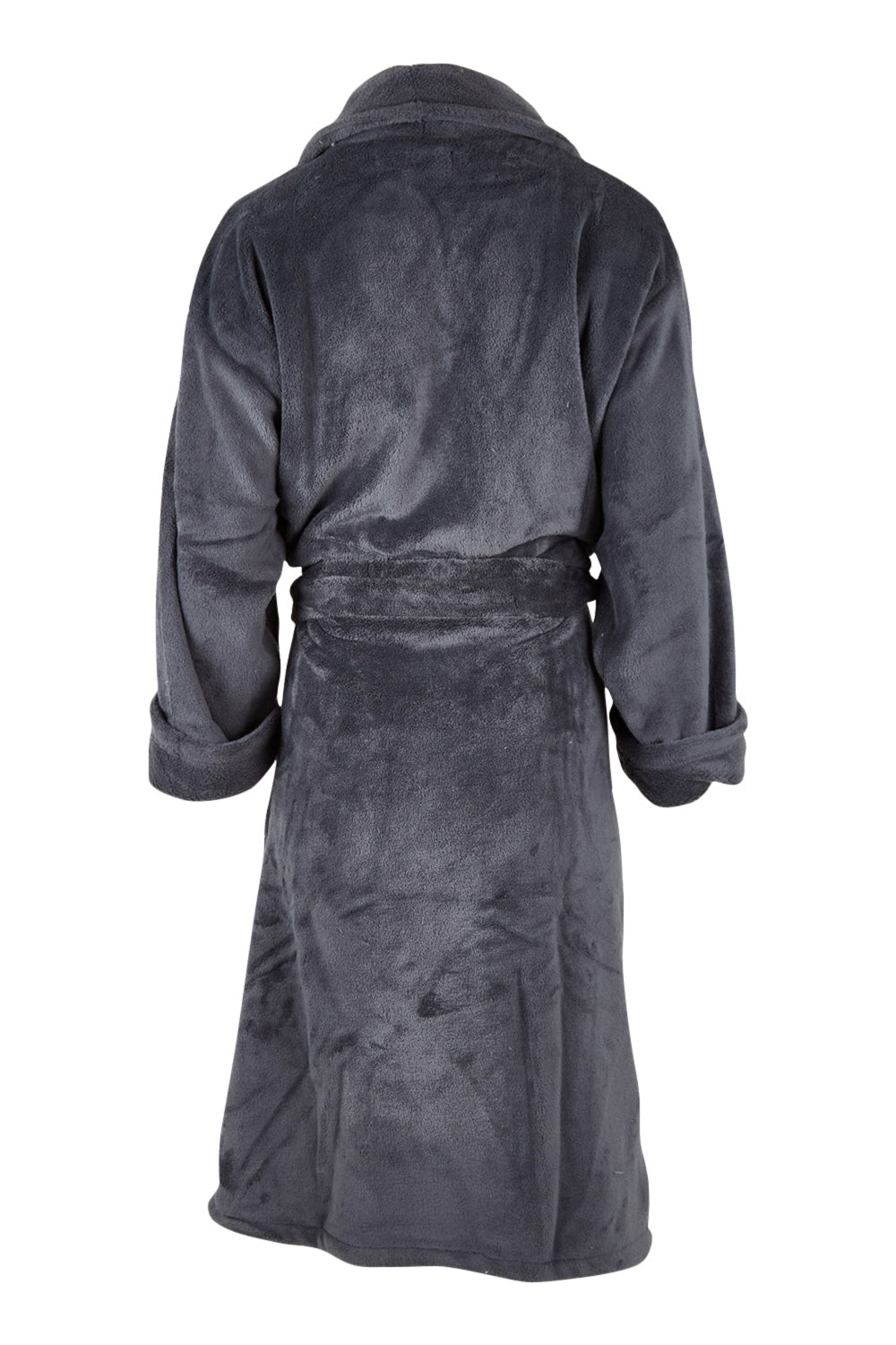 Product shot of the Microplush Bath Robe in colour Charcoal (Grey), from the back