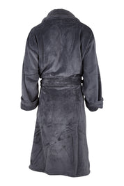 Product shot of the Microplush Bath Robe in colour Charcoal (Grey), from the back