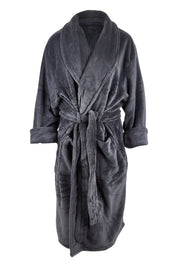 Product shot of the Microplush Bath Robe in colour Charcoal (Grey), from the front