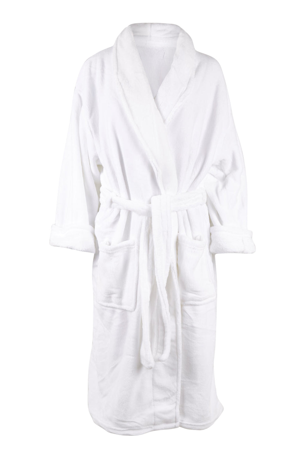 Product shot of the Microplush Bath Robe in colour White (White), from the front