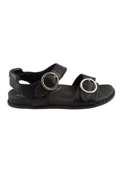 Product shot of the Molly Leather Velcro Slide - Black in colour Black, from the front