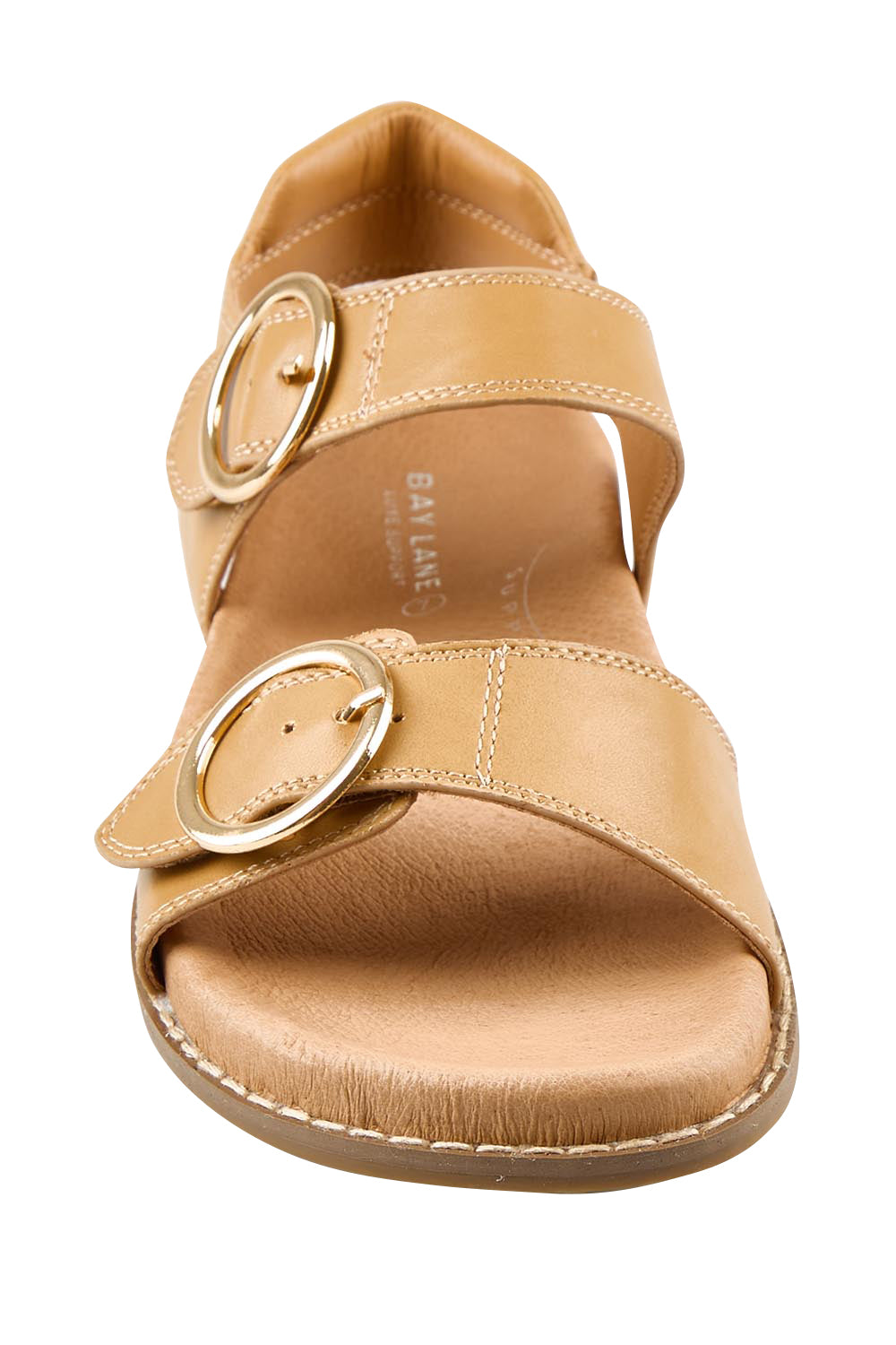 Product shot of the Molly Leather Velcro Slide - Lighttan in colour Lighttan, showing detail