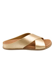 Product shot of the Mystic Leather Slide - Champagne in colour Champagne, from the front