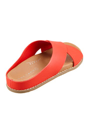 Product shot of the Mystic Leather Slide - Coral in colour Coral, from the back