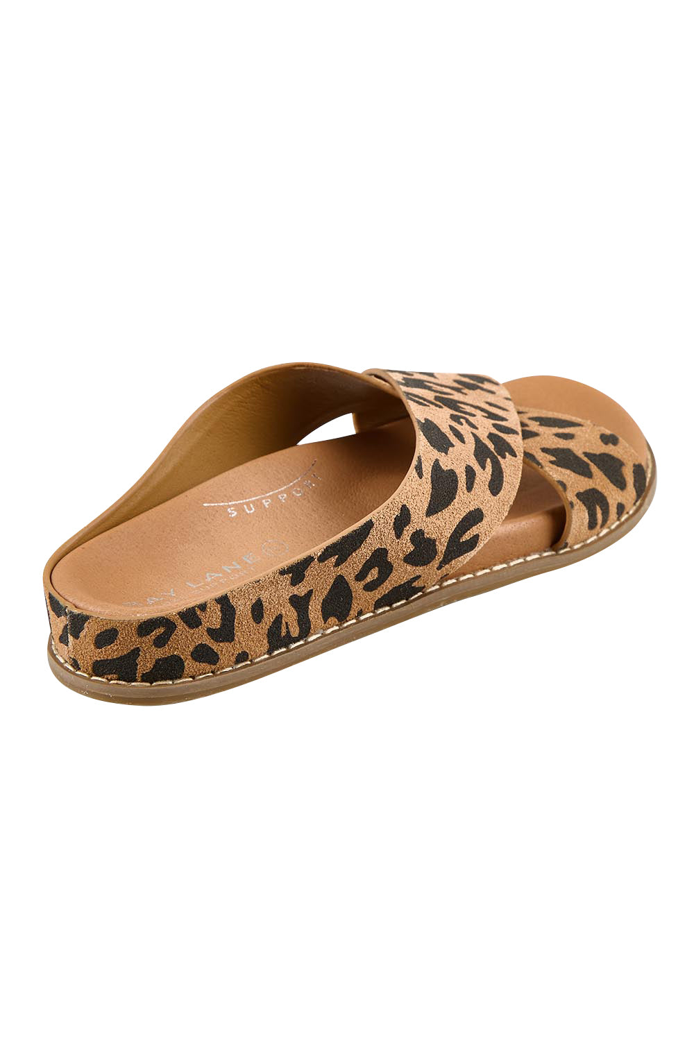 Product shot of the Mystic Leather Slide - Leopard in colour Leopard, from the back