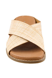 Product shot of the Mystic Leather Slide - Naturalraffia in colour Naturalraffia, showing detail