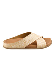 Product shot of the Mystic Leather Slide - Naturalraffia in colour Naturalraffia, from the front