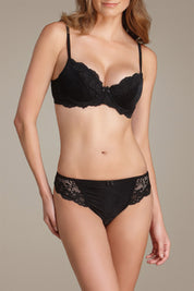 A model wearing size 10C of the Body Lace Contour Bra in colour Black - Black (Black), from the front, cropped image