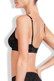 A model wearing the Yvette Underwire Bra in colour Black (Black), from the back