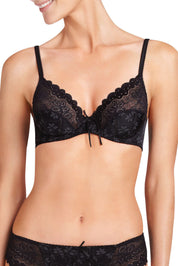 A model wearing the Yvette Underwire Bra in colour Black (Black), from the front, cropped image