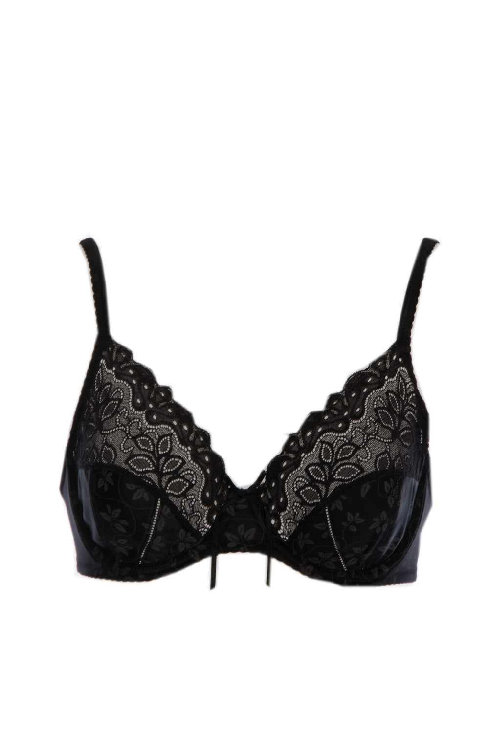 Product shot of the Yvette Underwire Bra in colour Black (Black), from the front