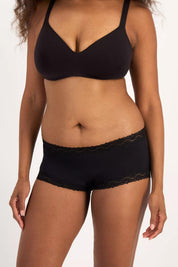 Model Genericm wearing size sample of the Marais Cotton Full Brief - Black in colour Black, in a cropped view