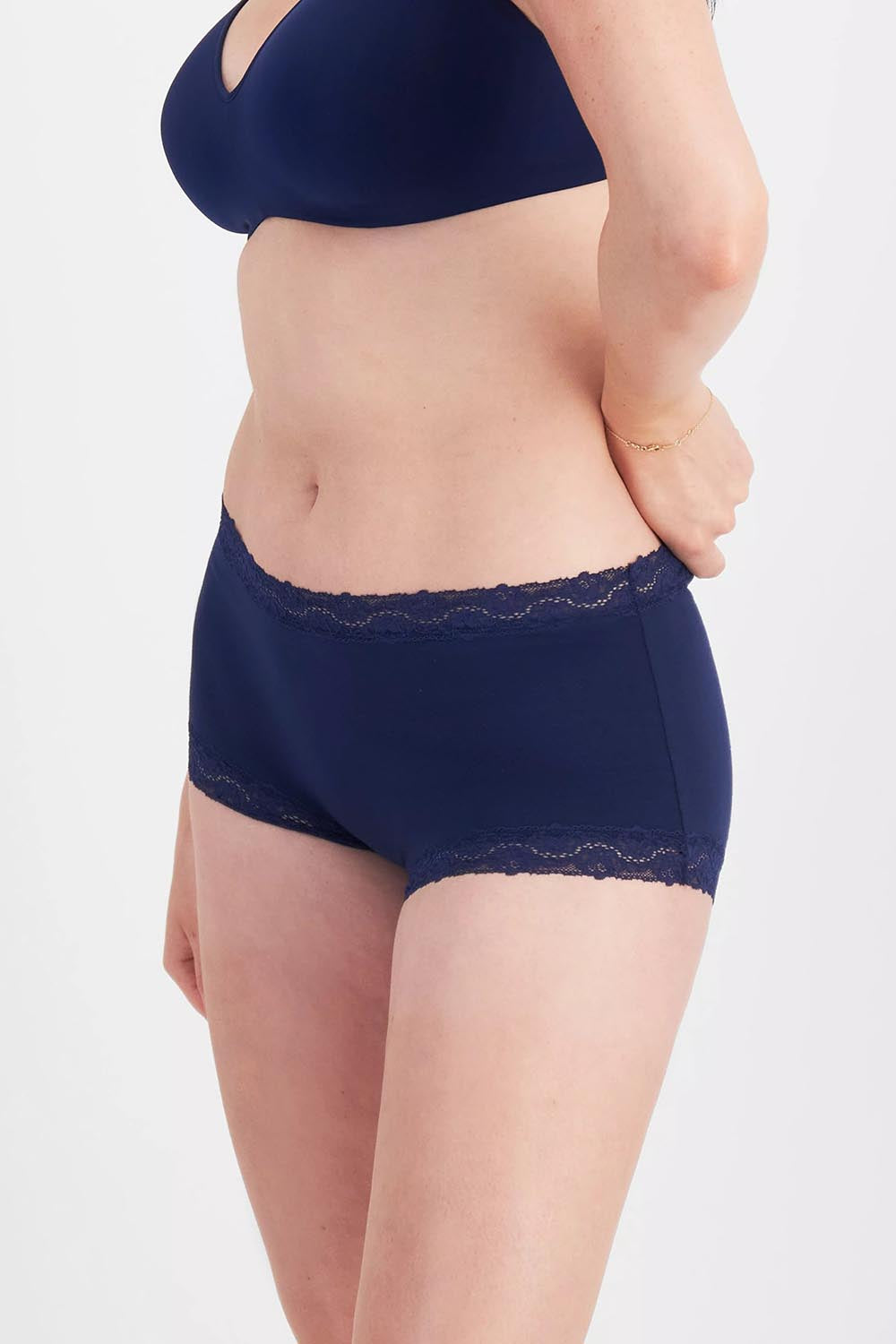 Model Genericm wearing size sample of the Marais Cotton Full Brief - Darksapphire in colour Darksapphire, from an angle