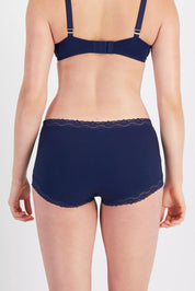 Model Genericm wearing size sample of the Marais Cotton Full Brief - Darksapphire in colour Darksapphire, from the back