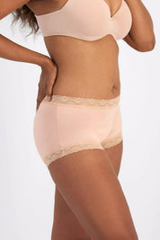 Model Genericm wearing size sample of the Marais Cotton Full Brief - Nudeppn in colour Nudeppn, from an angle