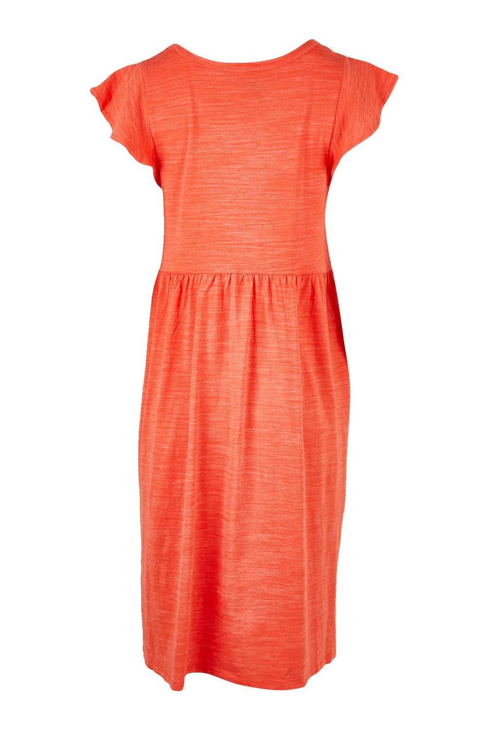 Product shot of the Frill Dress in colour Clay, from the back
