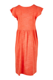 Product shot of the Frill Dress in colour Clay, from the back