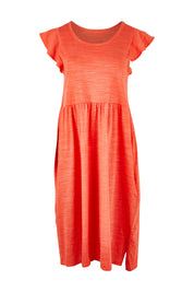 Product shot of the Frill Dress in colour Clay, from the front