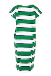Product shot of the Zena Cotton Tin colourShirt Dress - Green (Green), from the back