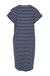 Product shot of the Zena T-Shirt Dress – Navy in colour Navy, from the back