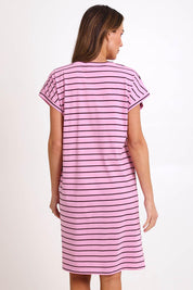 Model Madelinec wearing size 10 of the Zena T-Shirt Dress – Pinkchoc in colour Pinkchoc, from the back