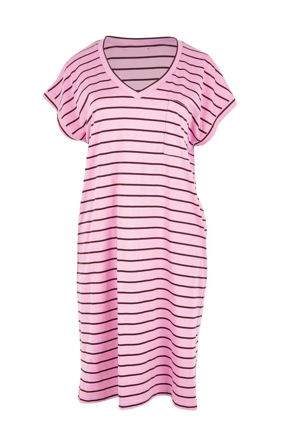 Product shot of the Zena T-Shirt Dress – Pinkchoc in colour Pinkchoc, from the front