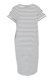 Product shot of the Zena Cotton Tin colourShirt Dress - Whtblkstr (White), from the back