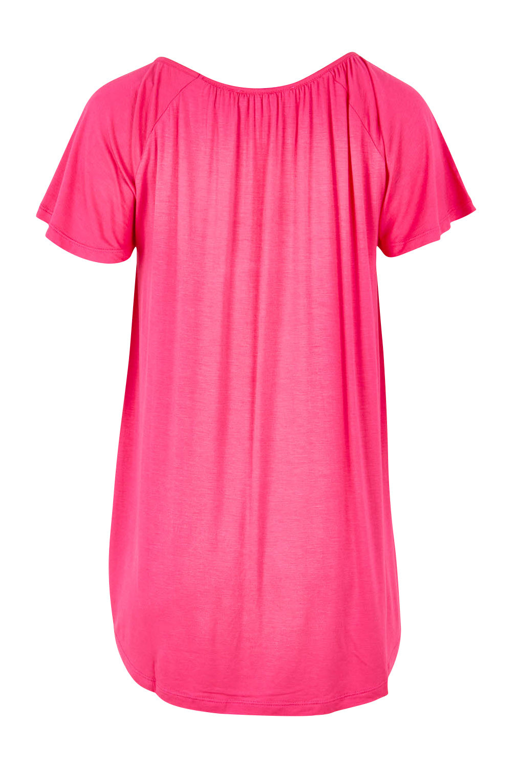 Product shot of the Coral Bamboo Shirred Tee in colour Pink (Pink), from the back